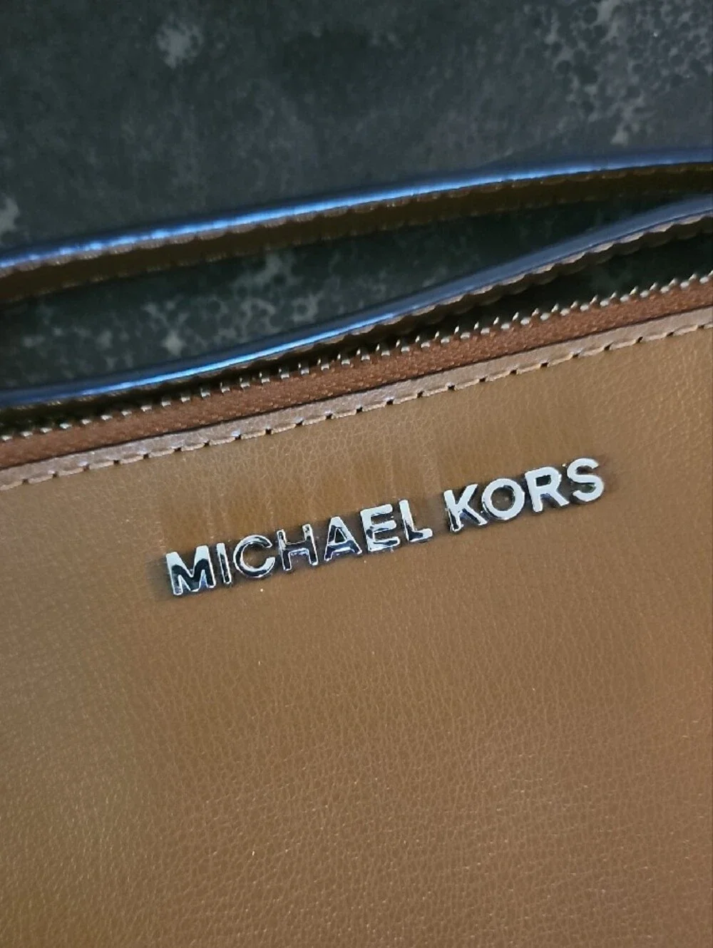 Michael Kors Camel Leather Wristlet with Silver Studs